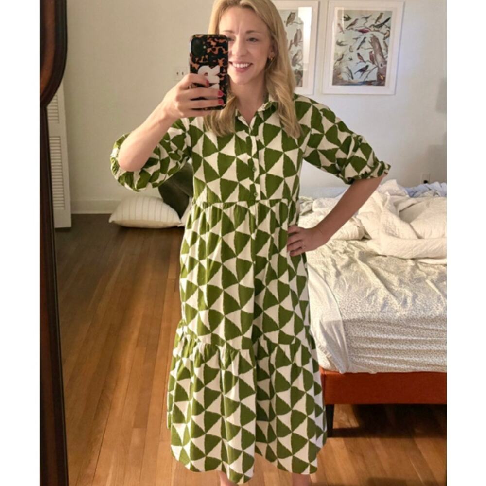 MAEVE The Bettina Tiered Shirt Dress in Moss Green Size XS
